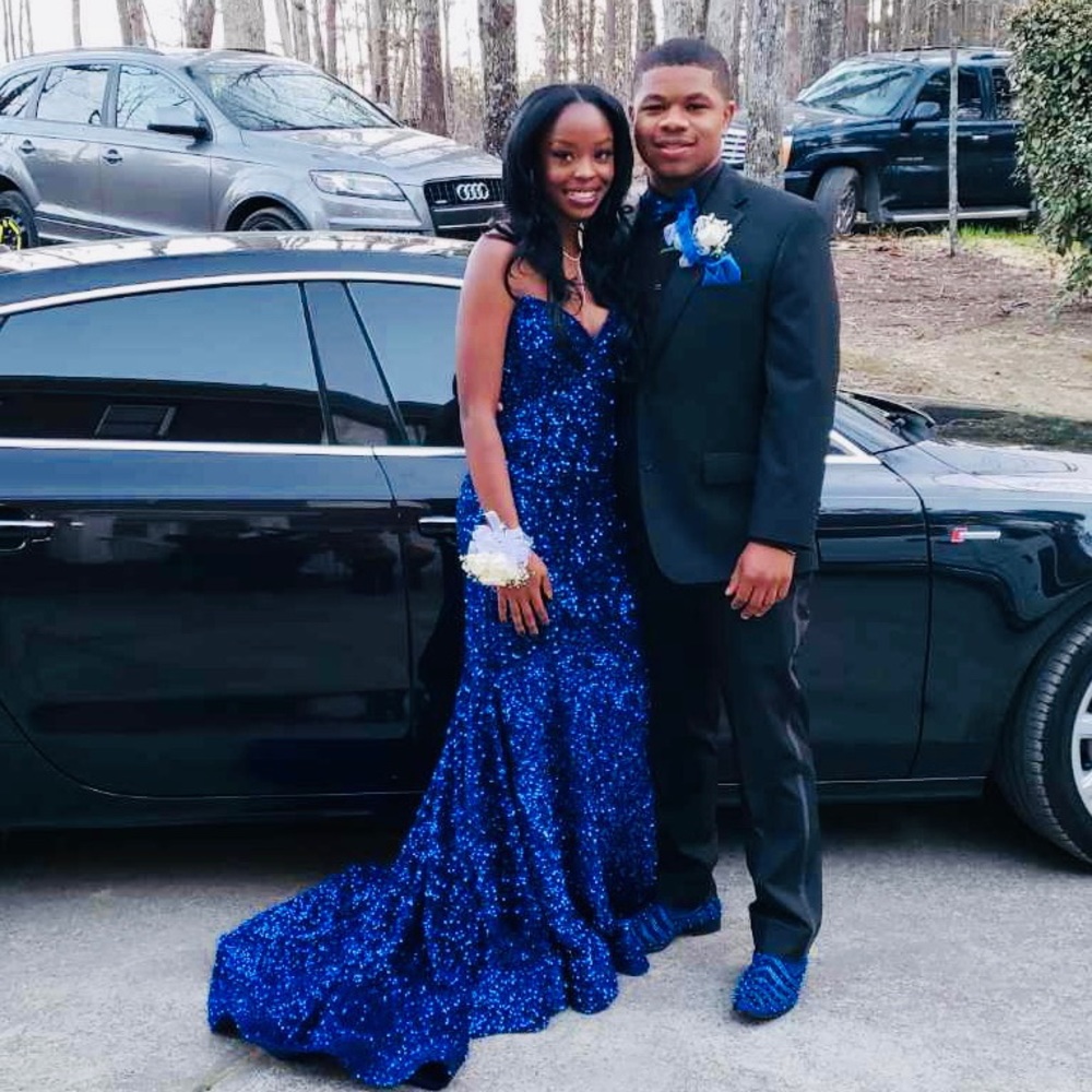 Royal Blue full sequence strapless mermaid dress by Amelia Couture